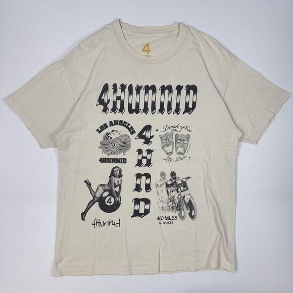 4Hunnid Mens Big Logo Double Sided Skate T-Shirt White Size L - Picture 1 of 9